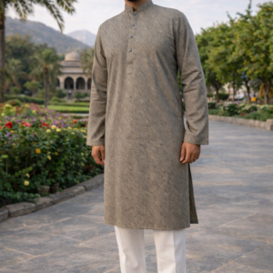 gray green men's premium kurta