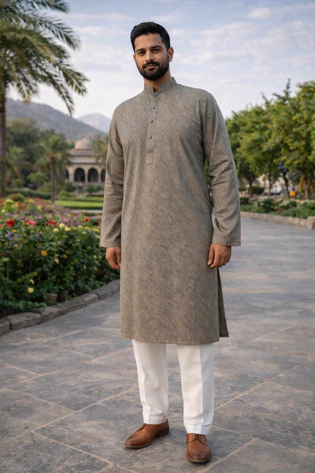 gray green men's premium kurta