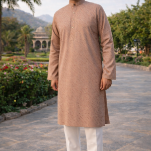 peach men's premium kurta