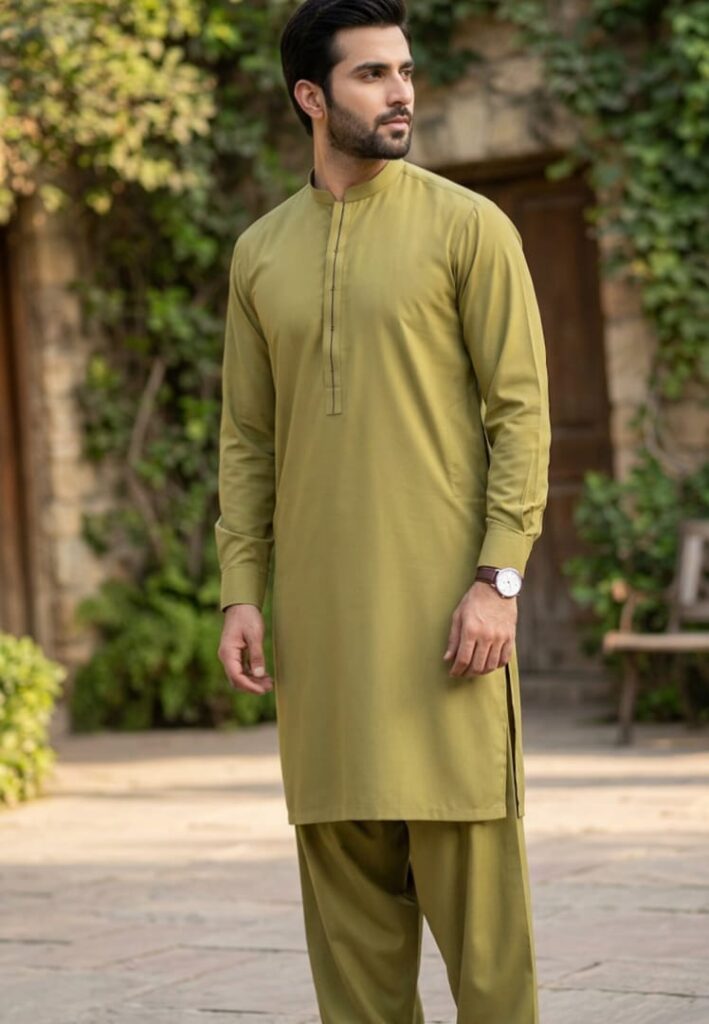 Yellowish-Green - Kameez Shalwar Suit