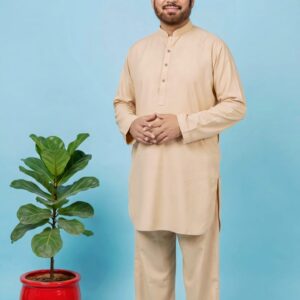 Beige Short Kurta with Farshi trousers