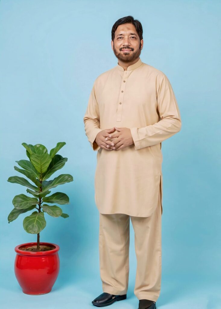 Beige Short Kurta with Farshi trousers